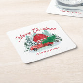 メリークリスマス素朴レッドファームハウストラックホワイト スクエアペーパーコースター (アングル)