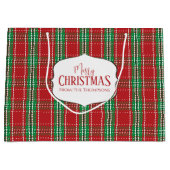 メリークリスマス素朴レッドファームハウスプレイド ラージペーパーバッグ (正面)