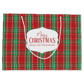 メリークリスマス素朴レッドファームハウスプレイド ラージペーパーバッグ (裏面)