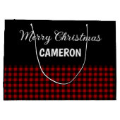 メリークリスマス素朴レッド&ブラックバッファロープレイド ラージペーパーバッグ (裏面)