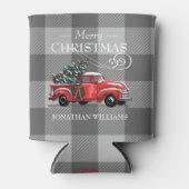 メリークリスマス素朴ヴィンテージトラックモノグラム名 缶クーラー (正面)