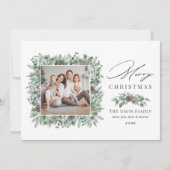 メリークリスマス素朴冬の緑の写真 シーズンカード (正面)