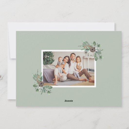 メリークリスマス素朴冬の緑の写真 シーズンカード (裏面)