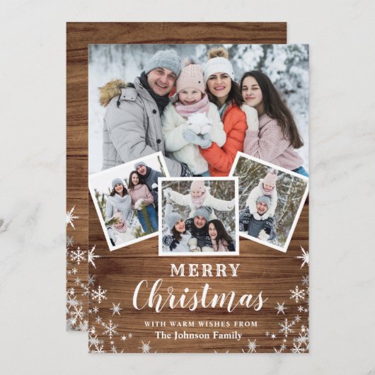 メリークリスマス素朴4フォトコラージュ家族 シーズンカード (正面/裏面)