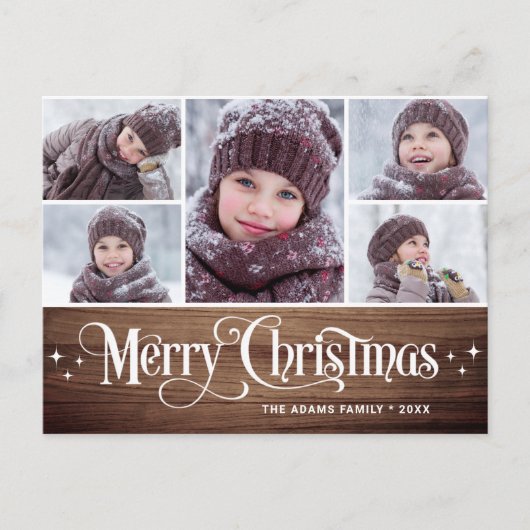 メリークリスマス素朴5 PHOTOグリーティングホリデー ポストカード (正面)