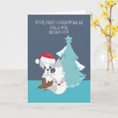 メリークリスマス結婚したかわいいキツネカップル カード (黄色い花)