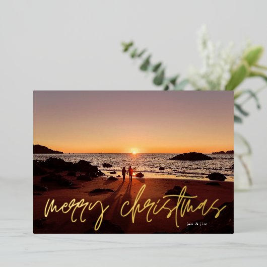 メリークリスマス結婚金ゴールドの発表写真 箔シーズンカード (立ち正面)