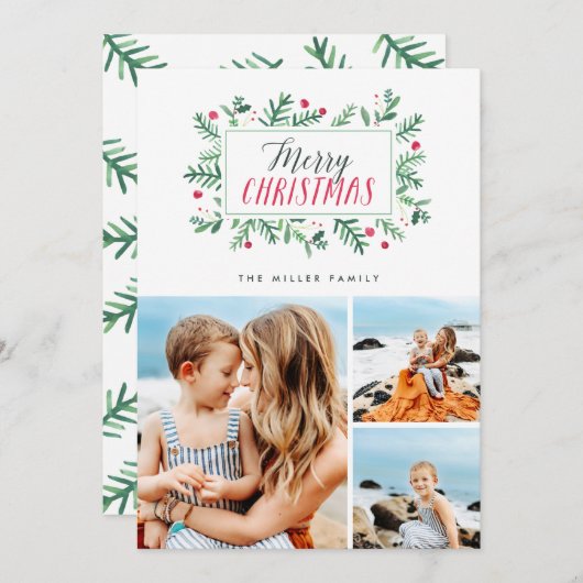 メリークリスマス絵を描ボタニカル3枚 シーズンカード (正面/裏面)