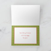 メリークリスマス緑の赤いチェックの格子ロウソク カード (内部)