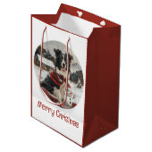 メリークリスマス縁どコリードッグ雪だるま ミディアムペーパーバッグ (正面アングル)