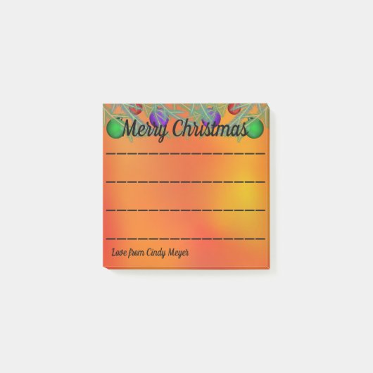 メリークリスマス縁どパインブランチが並んだ紙 ポストイット (正面)