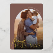 メリークリスマス縦写真アーチ 箔シーズンカード (正面)