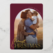 メリークリスマス縦写真アーチ 箔シーズンカード (正面)