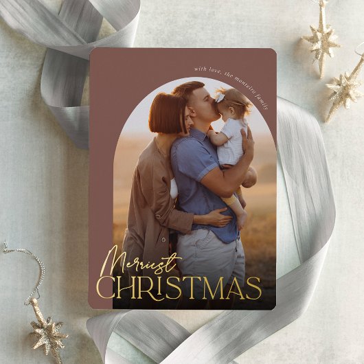 メリークリスマス縦写真アーチ 箔シーズンカード