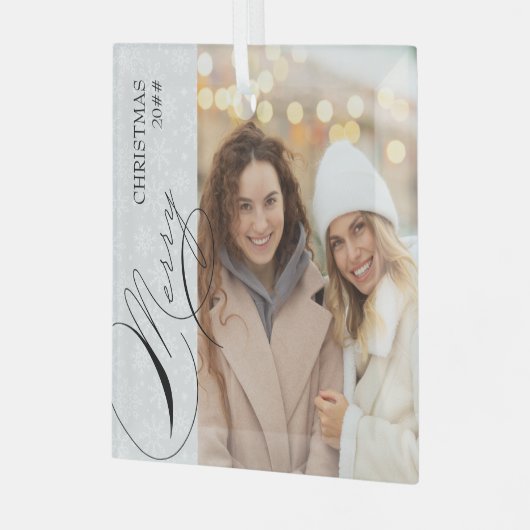 メリークリスマス縦型フォトスノーフレーク ガラスオーナメント (正面左)