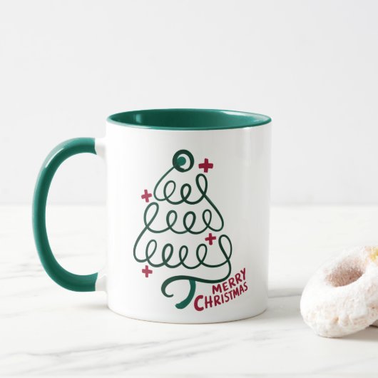 メリークリスマス聴診器認定看護助手医療従事者 マグカップ (ドーナツ)