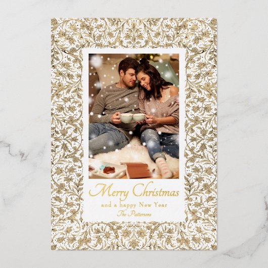 メリークリスマス華美フローラ写真 箔シーズンカード (正面)