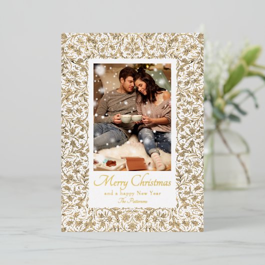 メリークリスマス華美フローラ写真 箔シーズンカード (立ち正面)