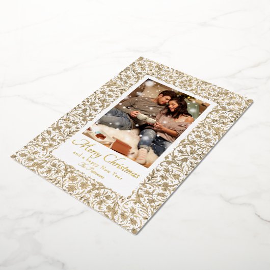 メリークリスマス華美フローラ写真 箔シーズンカード (回転した状態)