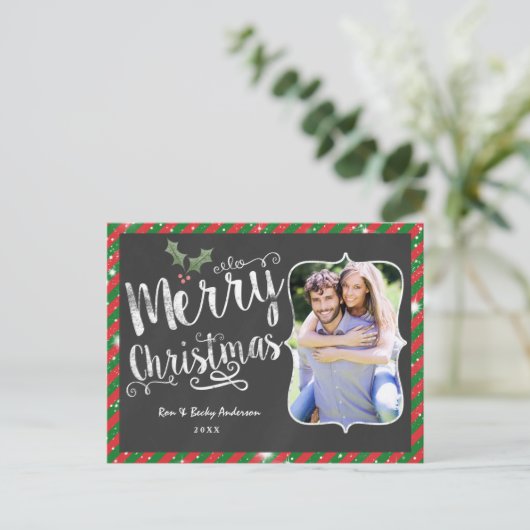 メリークリスマス葉書チョークホリディフォトカード シーズンポストカード (スタンド正面)