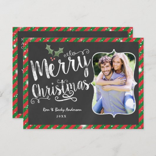 メリークリスマス葉書チョークホリディフォトカード シーズンポストカード (正面/裏面)