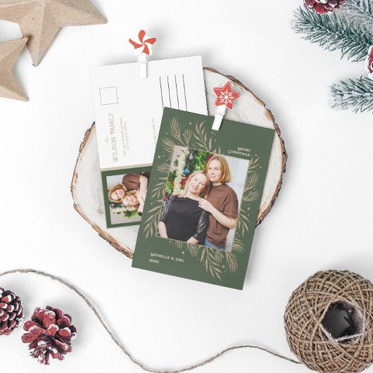 メリークリスマス葉金ゴールドファミリー写真枠 シーズンポストカード