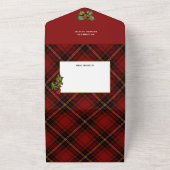メリークリスマス葉金ゴールド3 – フォトレッドタータンチェック オールインワン招待状 (外側)