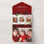 メリークリスマス葉金ゴールド3 – フォトレッドタータンチェック オールインワン招待状 (内側)