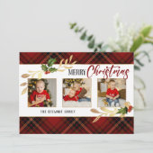 メリークリスマス葉金ゴールド3 – フォトレッドタータンチェック シーズンカード (スタンド正面)