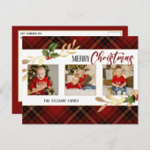 メリークリスマス葉金ゴールド3 – フォトレッドタータンチェック シーズンポストカード (正面/裏面)