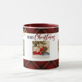 メリークリスマス葉金ゴールド3 – フォトレッドタータンチェック マグカップ (中央)
