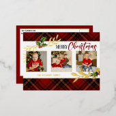 メリークリスマス葉金ゴールド3 – フォトレッドタータンチェック 箔シーズンポストカード (正面/裏面)