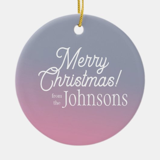 メリークリスマス薄紫ピンクグラデーション セラミックオーナメント (正面)
