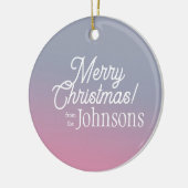 メリークリスマス薄紫ピンクグラデーション セラミックオーナメント (左)