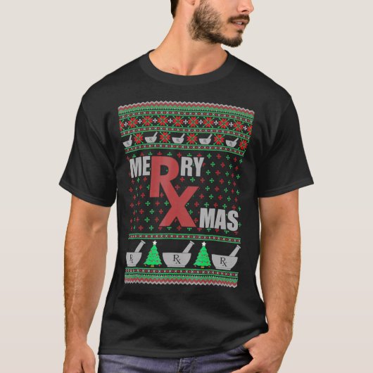 メリークリスマス薬剤師の醜いクリスマスセーター Tシャツ (正面)