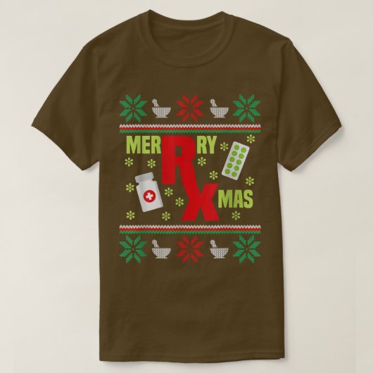 メリークリスマス薬局技術薬剤師の醜いクリスマス Tシャツ (デザイン正面)