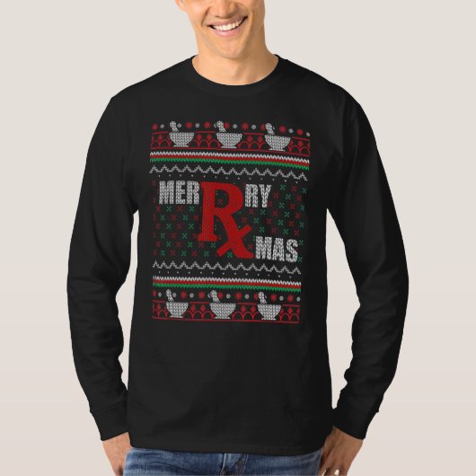 メリークリスマス薬局技術薬剤師の醜いクリスマス Tシャツ (正面)