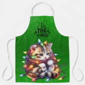 メリークリスマス虎猫の子ネコもつれた光 エプロン (正面)