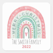 メリークリスマス虹の水色は赤い緑 スクエアシール (正面)