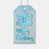 メリークリスマス虹色の青いスノーフレーク ギフトタグ (正面)