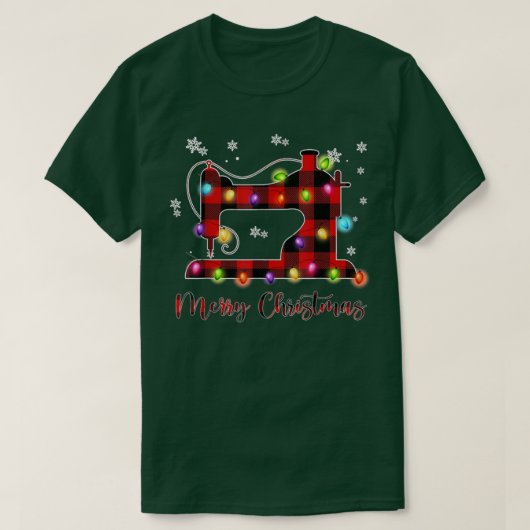 メリークリスマス裁縫マシンクリスマスライトツリーレッド Tシャツ (デザイン正面)