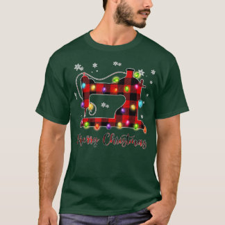 メリークリスマス裁縫マシンクリスマスライトツリーレッド Tシャツ
