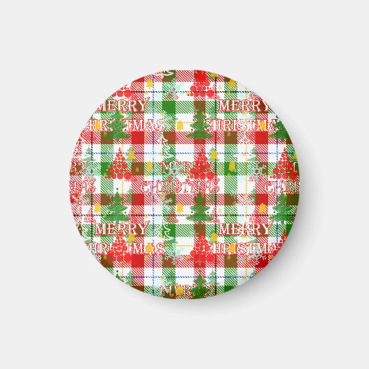 メリークリスマス装飾的なチェック柄タータン マグネット (正面)