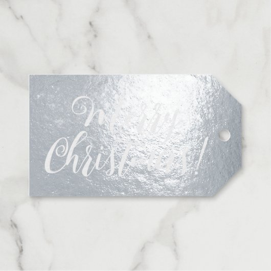 メリークリスマス豪華なスクリプトクラフト紙シルバー ギフトタグ (正面 (横))