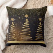 メリークリスマス豪華な輝く金ゴールドの木々黒 クッション (ブランケット)