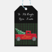 メリークリスマス赤いトラックと木 ギフトタグ (正面)