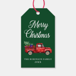 メリークリスマス赤いトラックの木のギフトライトグリーン ギフトタグ