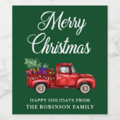 メリークリスマス赤いトラックの木のギフトライトグリーン ワインラベル (シングルラベル)