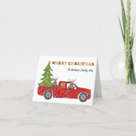 メリークリスマス赤いトラック、クリスマスツリーおもしろい シーズンカード