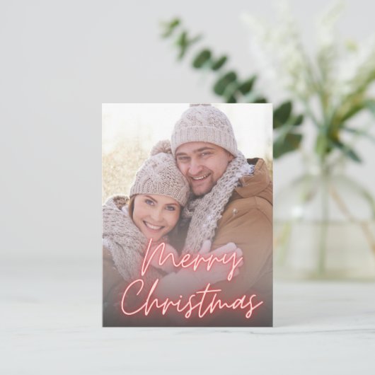 メリークリスマス赤いネオンの手書き写真 シーズンポストカード (スタンド正面)